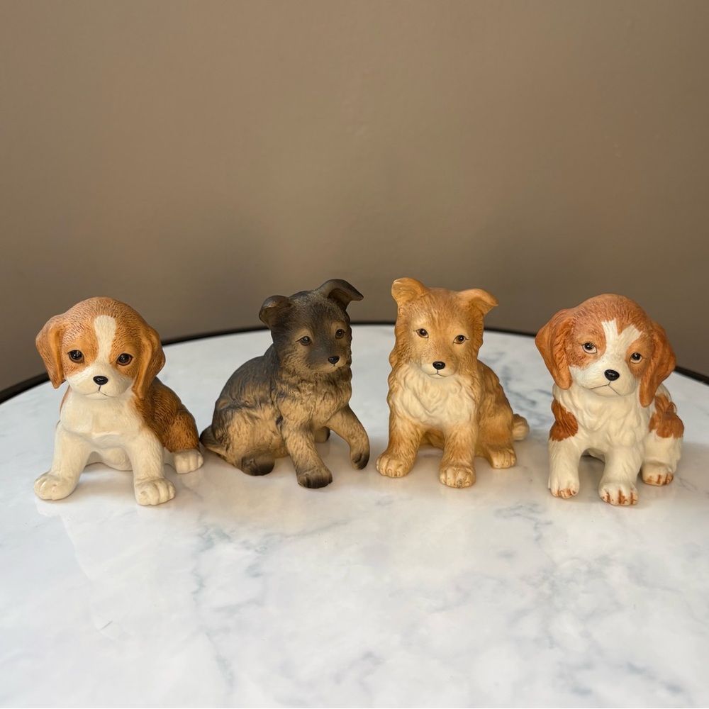 Vintage Homco Home Interiors Puppy Dog Ceramic Figures Figurines Lot Of 4 8828